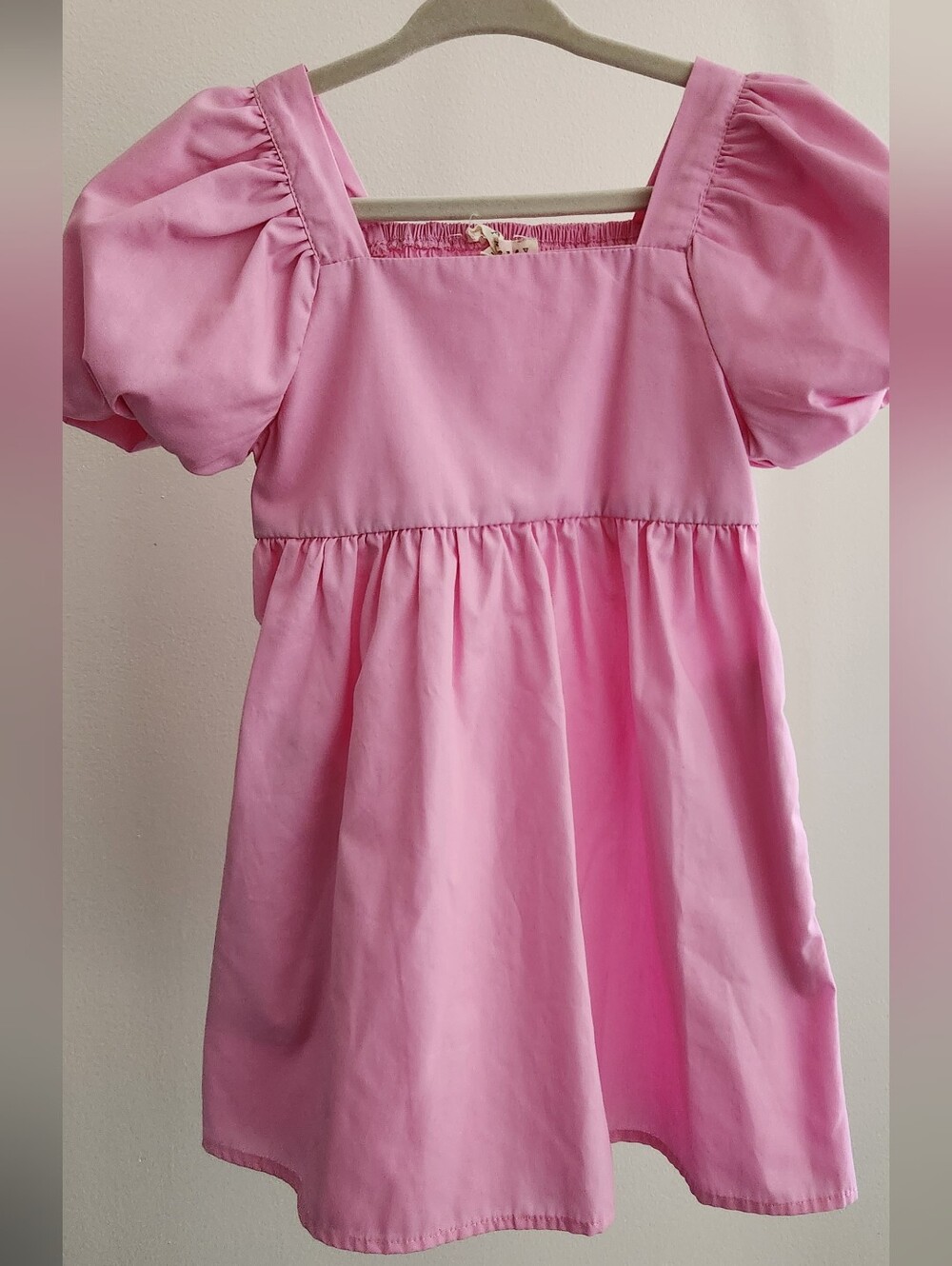 Copper Key Pink Puff-Sleeve Square Neck Dress